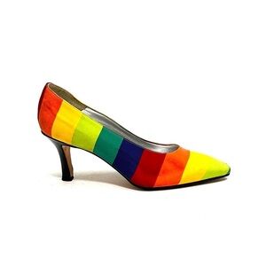 Vintage 1990s rainbow stripe black patent leather heels